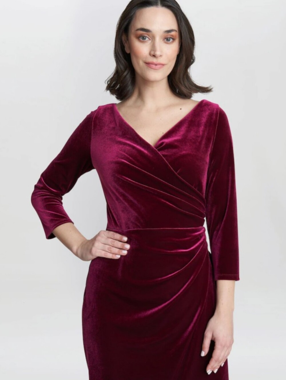 Ralph Lauren Velvet Wrap Style Cocktail 3/4 Sleeve Midi Dress - Picture 2 of 7